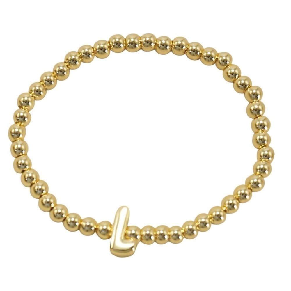 Gold Beaded Bracelet with 'R' Charm (5100)